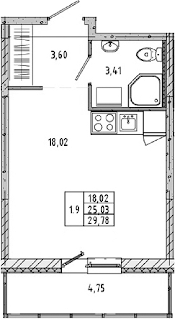 Квартира студия 24.86 м², 6/17 эт., ЖК «Новые горизонты 2»